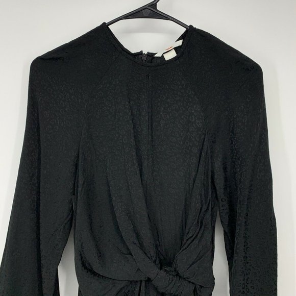 H&M Dress Black Leopard Print Jacquard Wide Sleeve Asymmetrical Midi - Picture 4 of 12